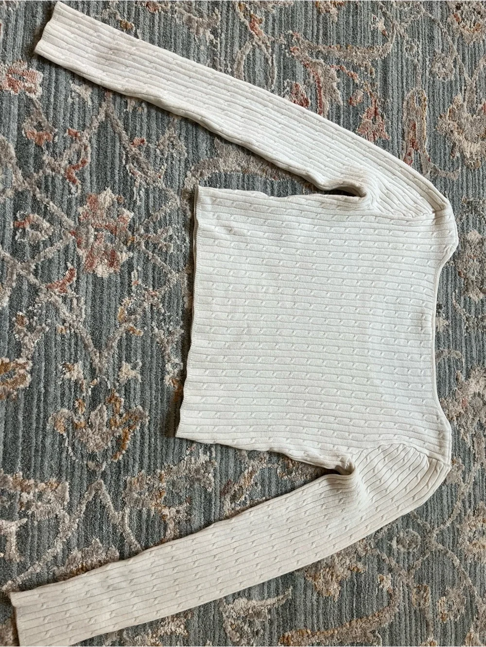H&M White Cable-Knit Cropped Long-Sleeve Top